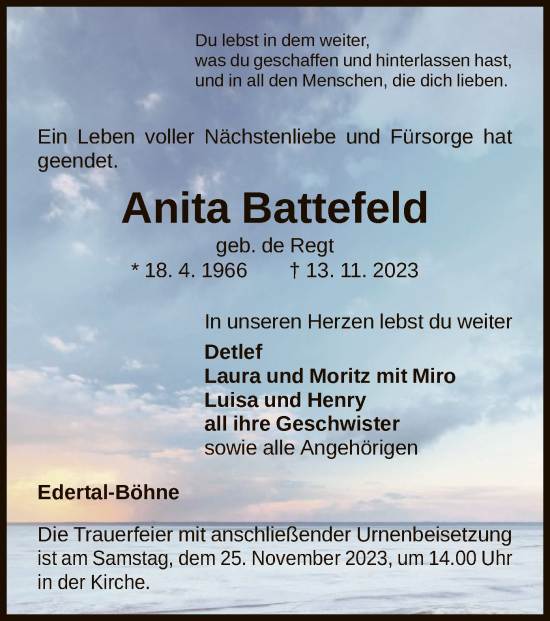 Traueranzeige von Anita Battefeld von WLZ