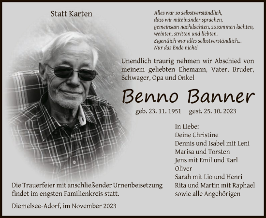 Traueranzeige von Benno Banner von WLZ