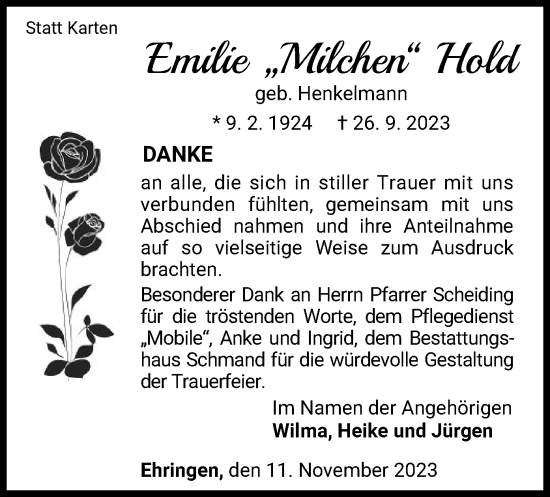 Traueranzeige von Emilie Hold von WLZHNA