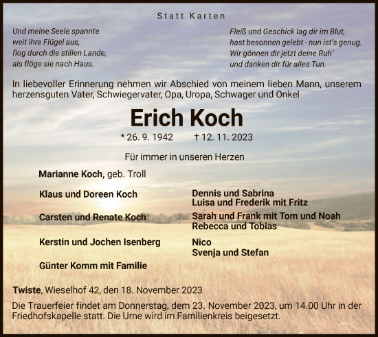 Traueranzeige von Erich Koch von WLZ