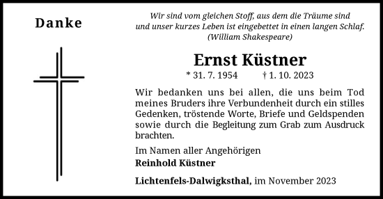 Traueranzeige von Ernst Küstner von WLZ