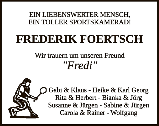 Traueranzeige von Frederik Foertsch von WLZ