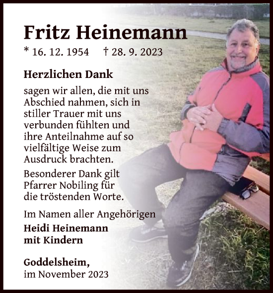 Traueranzeige von Fritz Heinemann von WLZ