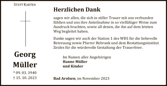 Traueranzeige von Georg Müller von WLZ