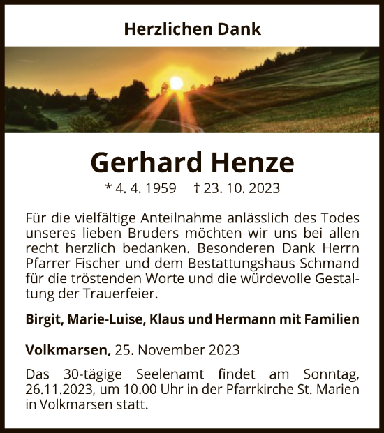 Traueranzeige von Gerhard Henze von WLZ