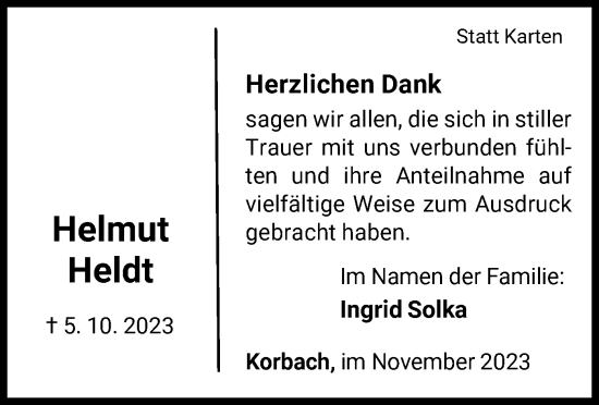 Traueranzeige von Helmut Heldt von WLZ