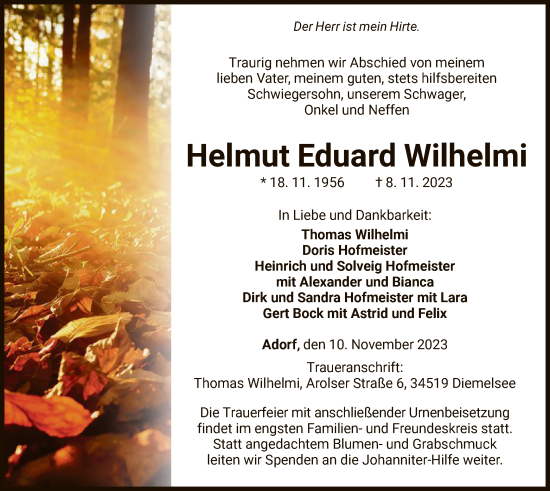 Traueranzeige von Helmut Eduard Wilhelmi von WLZ