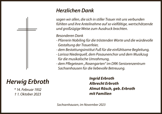 Traueranzeige von Herwig Erbroth von WLZ