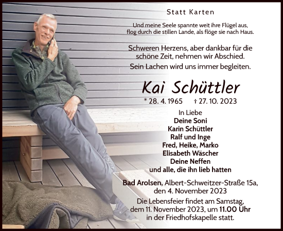 Traueranzeige von Kai Schüttler von WLZ