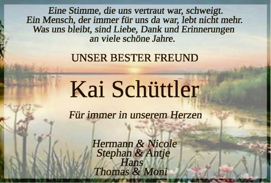 Traueranzeige von Kai Schüttler von WLZ