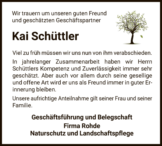Traueranzeige von Kai Schüttler von WLZ