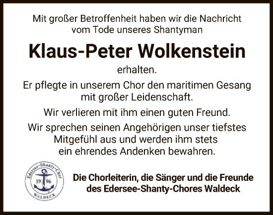 Traueranzeige von Klaus-Peter Wolkenstein von WLZ