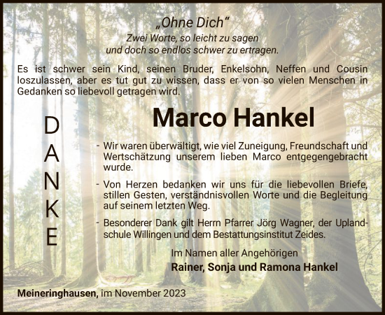 Traueranzeige von Marco Hankel von WLZ