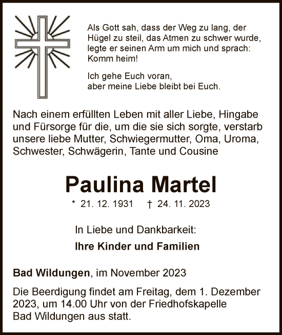 Traueranzeige von Paulina Martel von WLZ