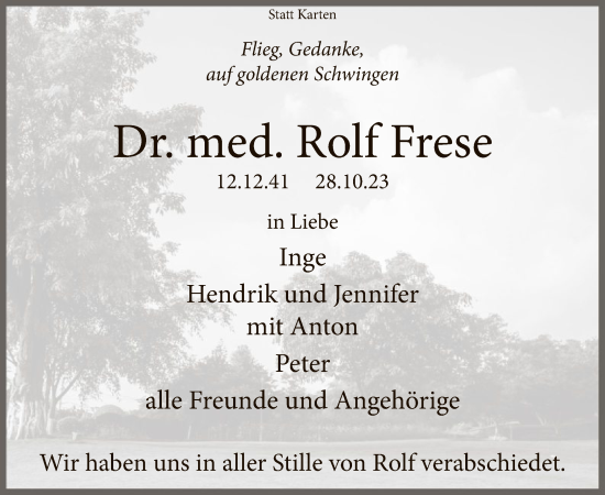 Traueranzeige von Rolf Frese von WLZ