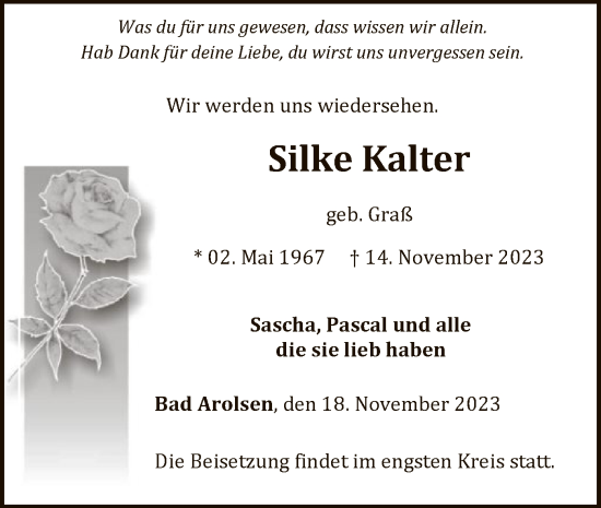 Traueranzeige von Silke Kalter von WLZ