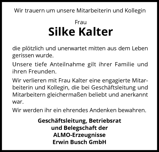 Traueranzeige von Silke Kalter von WLZ