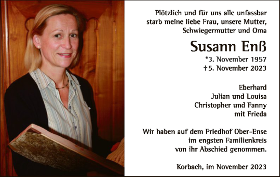 Traueranzeige von Susanas Enß von WLZ