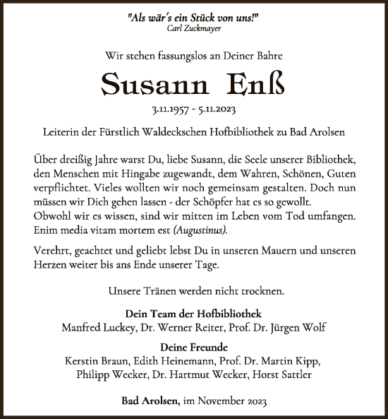 Traueranzeige von Susann Enß von WLZ