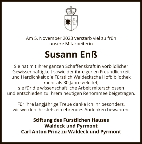 Traueranzeige von Susann Enß von WLZ