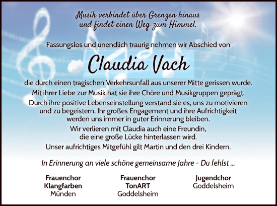 Traueranzeige von Claudia Vach von WLZ