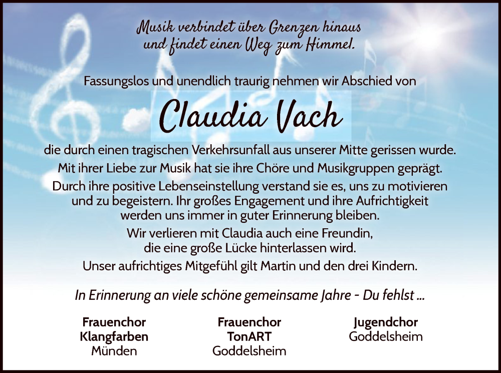  Traueranzeige für Claudia Vach vom 08.12.2023 aus WLZ