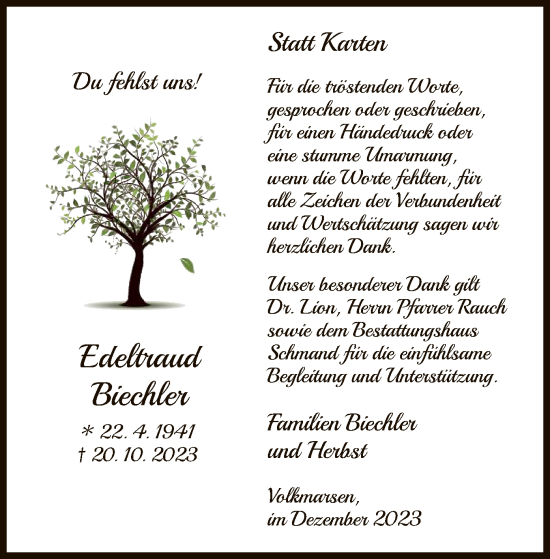 Traueranzeige von Edeltraud Biechler von WLZ