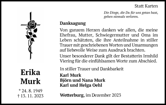 Traueranzeige von Erika Murk von WLZ