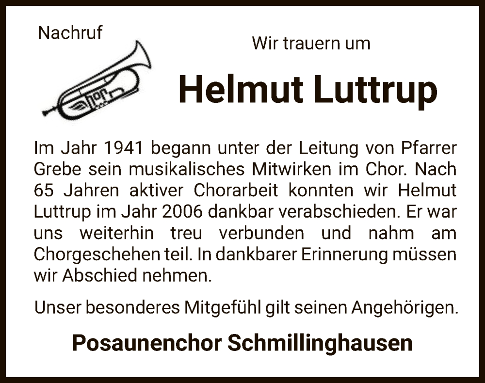  Traueranzeige für Helmut Luttrup vom 12.12.2023 aus WLZ