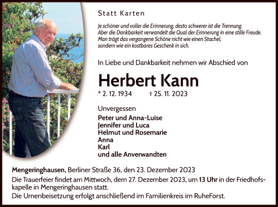 Traueranzeige von Herbert Kann von WLZ