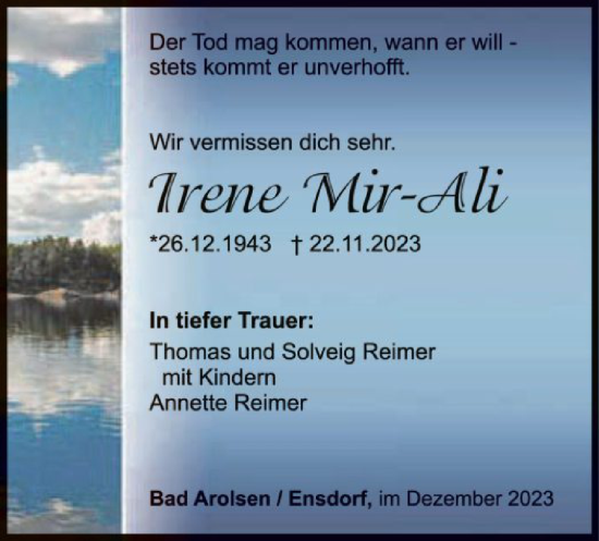 Traueranzeige von Irene Mir-Ali von WLZ