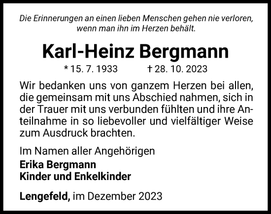 Traueranzeige von Karl-Heinz Bergmann von WLZ