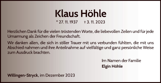 Traueranzeige von Klaus Höhle von WLZ