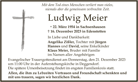 Traueranzeige von Ludwig Meier von WLZ