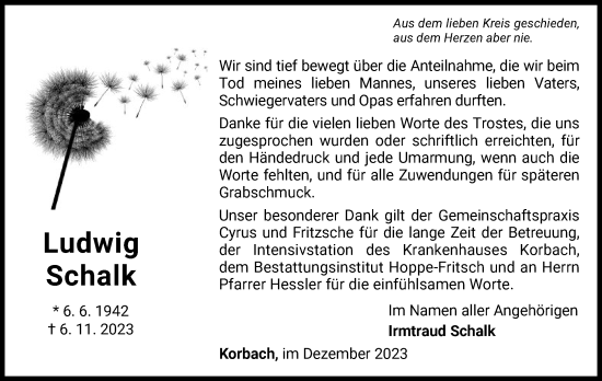 Traueranzeige von Ludwig Schalk von WLZ