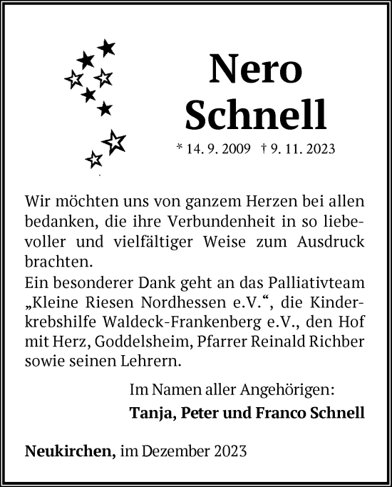 Traueranzeige von Nero Schnell von WLZHNA