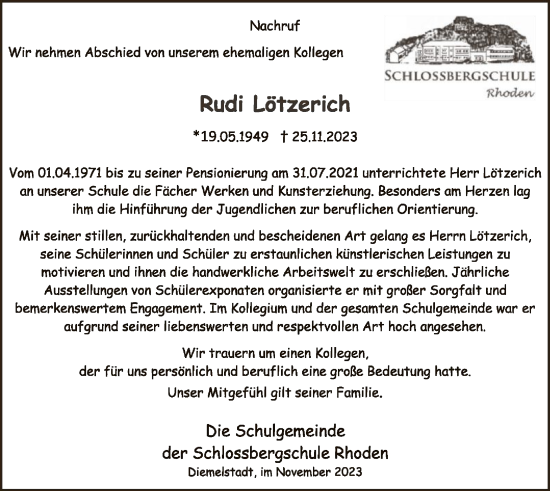 Traueranzeige von Rudi Lötzerich von WLZ