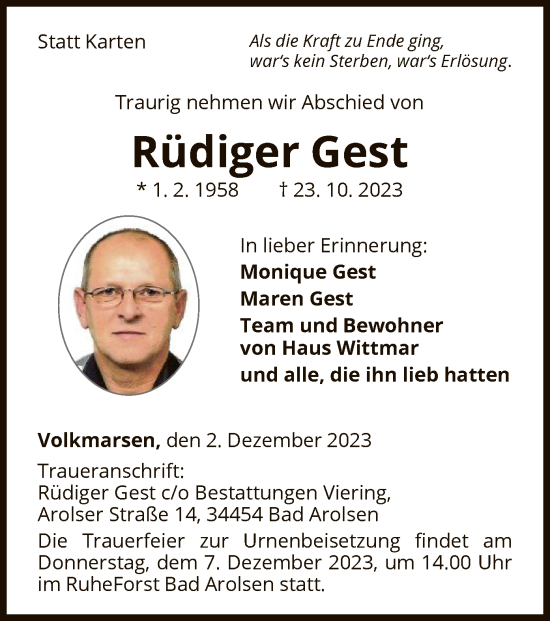 Traueranzeige von Rüdiger Gest von WLZ