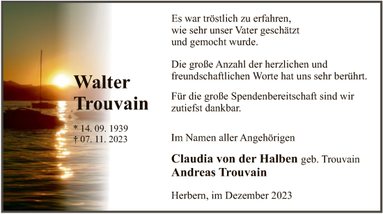 Traueranzeige von Walter Trouvain von WLZ