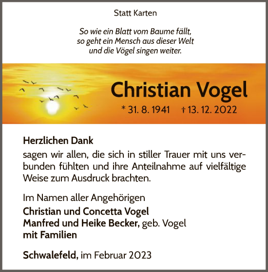 Traueranzeige von Christian Vogel von WLZ