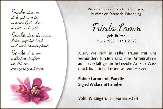 Traueranzeige von Frieda Lamm von WLZ