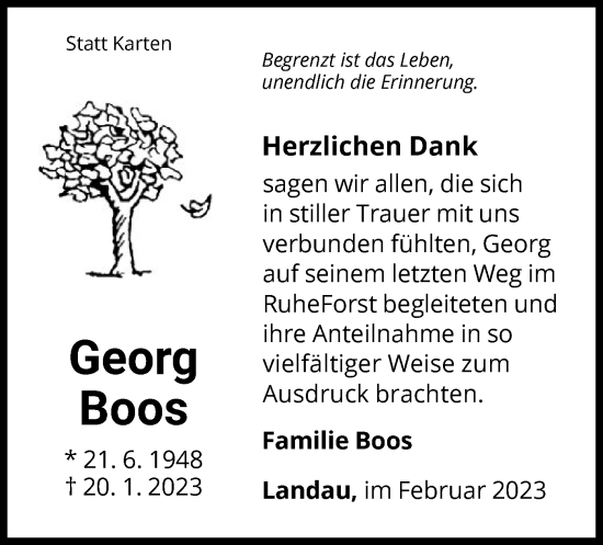 Traueranzeige von Georg Boos von WLZ