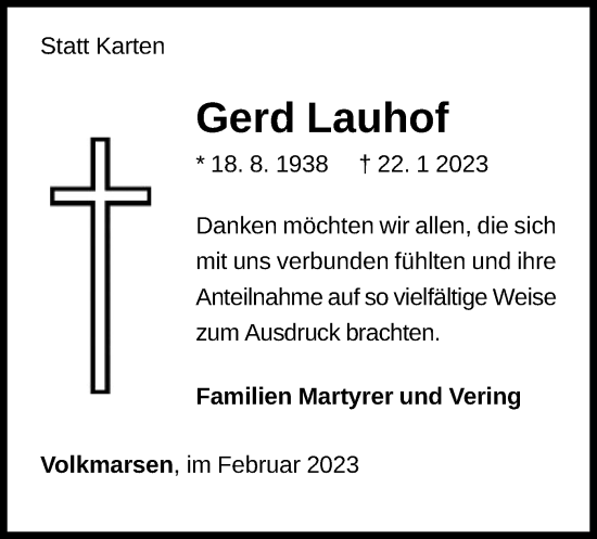 Traueranzeige von Gerd Lauhof von WLZ