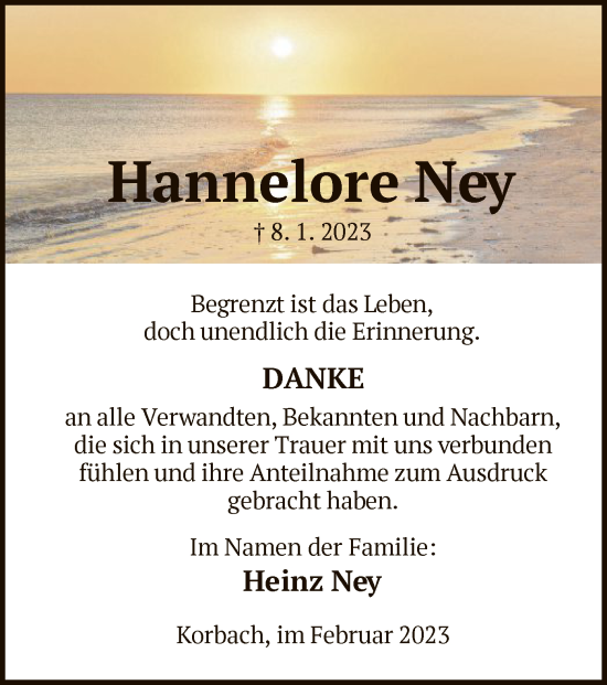 Traueranzeige von Hannelore Ney von WLZ