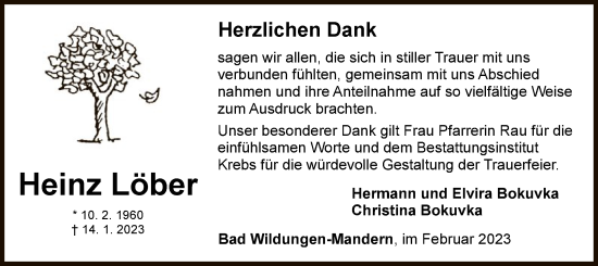 Traueranzeige von Heinz Löber von WLZ