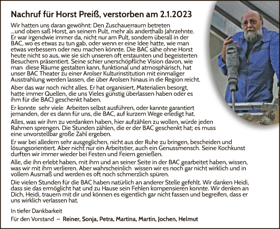 Traueranzeige von Horst Preiß von WLZ