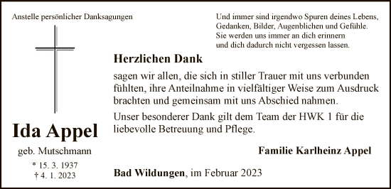 Traueranzeige von Ida Appel von WLZ