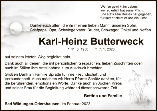 Traueranzeige von Karl-Heinz Butterweck von WLZ