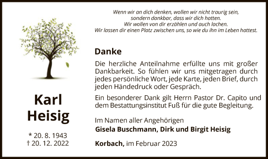 Traueranzeige von Karl Heisig von WLZ