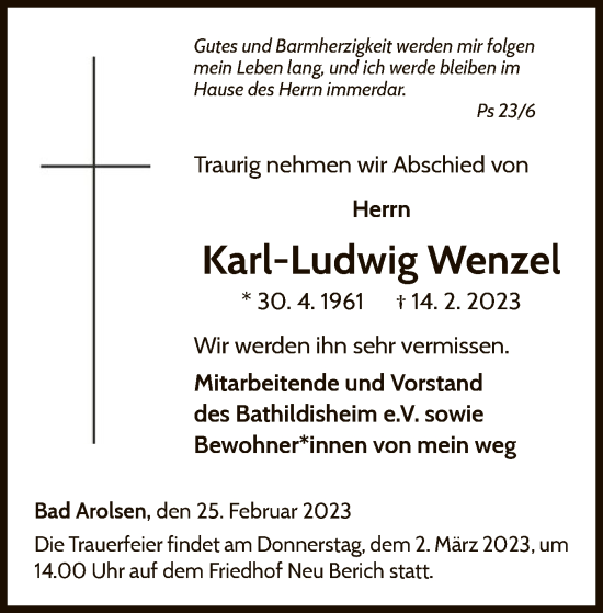 Traueranzeige von Karl-Ludwig Wenzel von WLZ